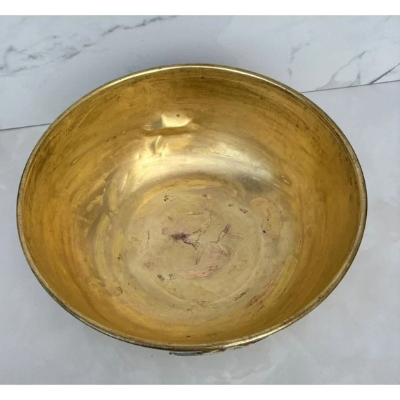 Vintage Mid Century Asian Ethnic Chinese Solid Brass Bowl 12x6x5 - Picture 5 of 12